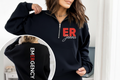 ER Jenna Black 3/4 Zip Kangaroo Pocket Sweatshirt Mockup